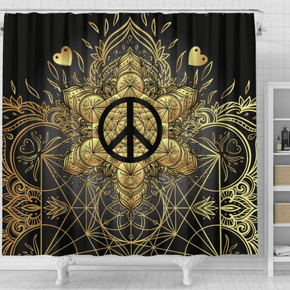 Peace sign Gold Mandala Shower Curtain