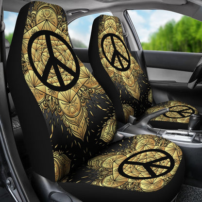 Peace sign Gold Mandala Universal Fit Car Seat Covers