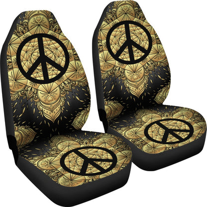 Peace sign Gold Mandala Universal Fit Car Seat Covers