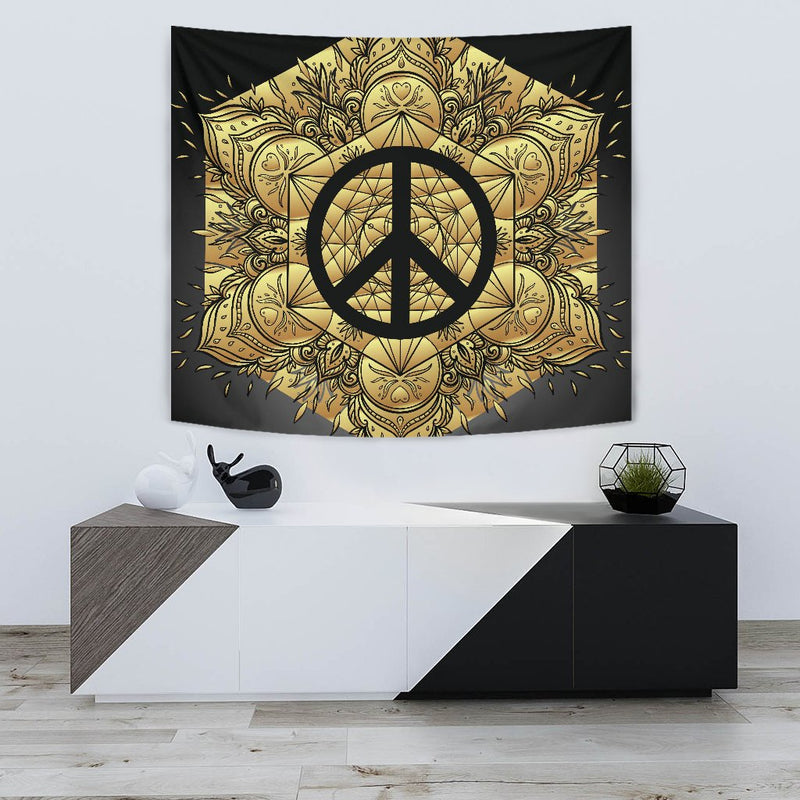 Peace sign Gold Mandala Wall Tapestry