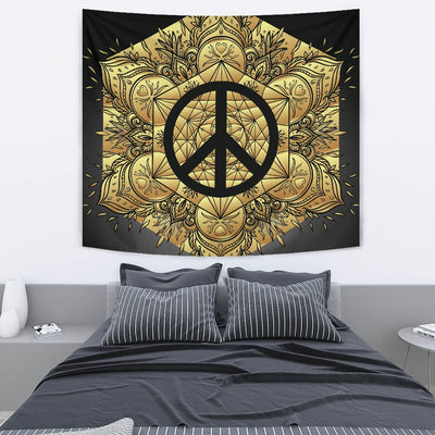 Peace sign Gold Mandala Wall Tapestry