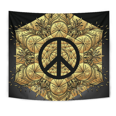 Peace sign Gold Mandala Wall Tapestry