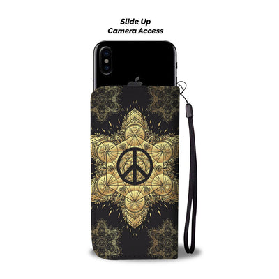 Peace sign Gold Mandala Wallet Phone Case