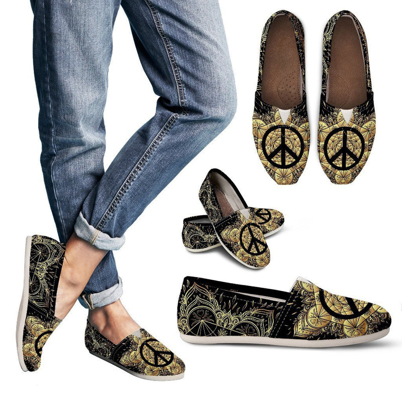 Peace Sign Gold Mandala Women Casual Shoes-JorJune.com