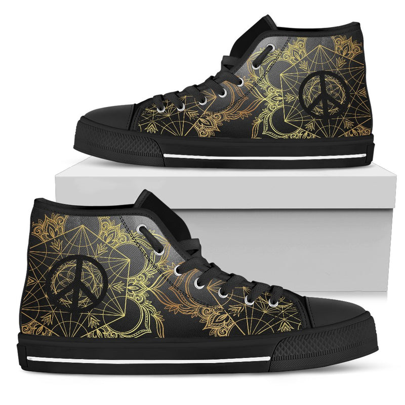 Peace sign Gold Mandala Women High Top Canvas Shoes