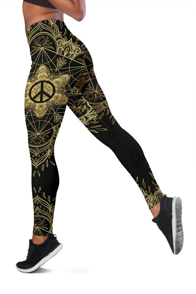 Peace Sign Gold Mandala Women Leggings