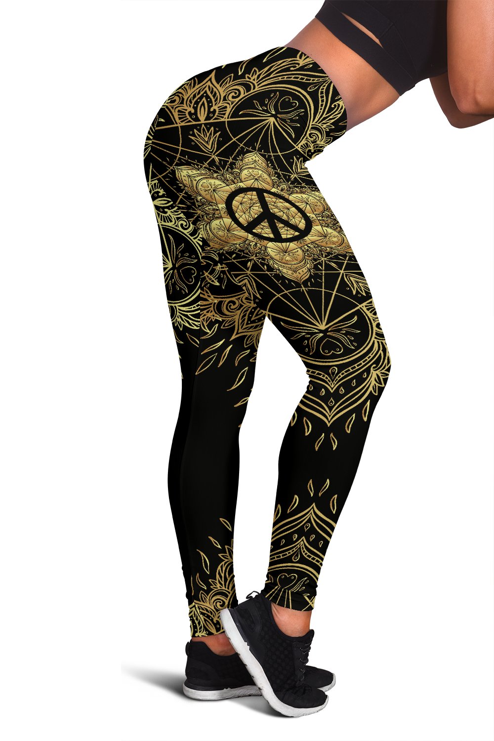 Peace Sign Gold Mandala Women Leggings