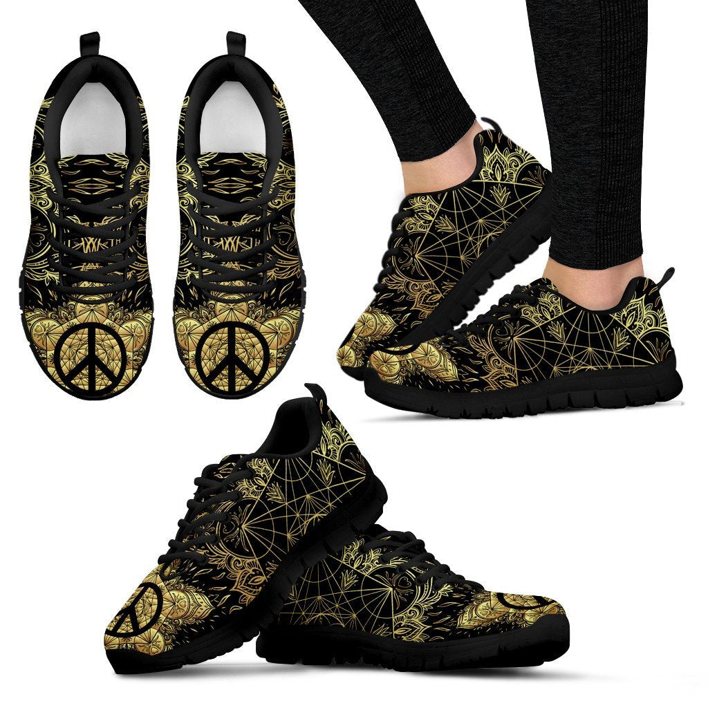 Peace sign Gold Mandala Women Sneakers