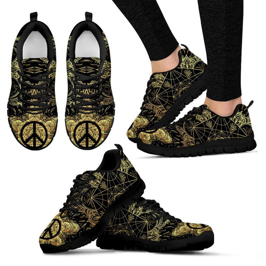 Peace sign Gold Mandala Women Sneakers