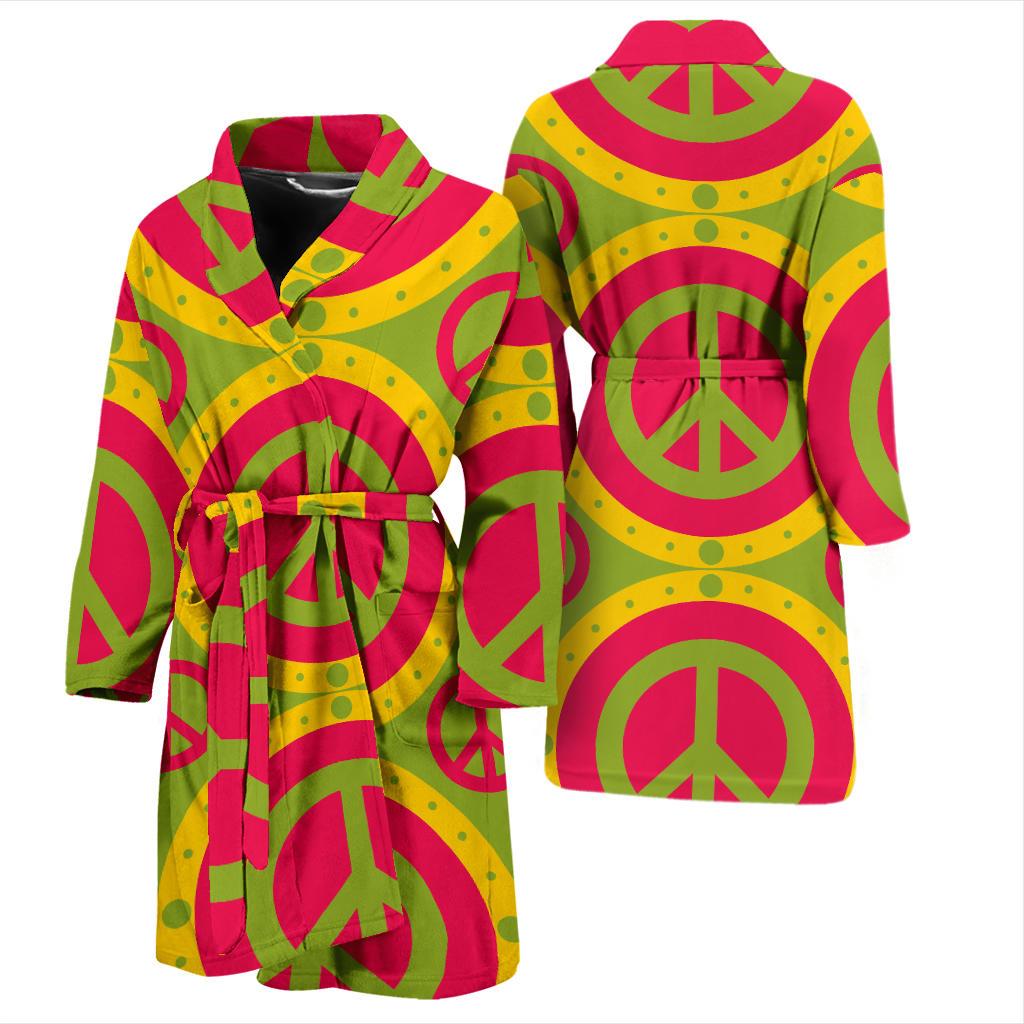 Peace Sign Pattern Print Design A01 Men Bathrobe-JORJUNE.COM