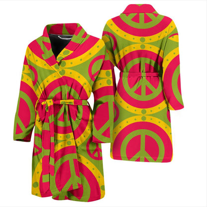 Peace Sign Pattern Print Design A01 Men Bathrobe-JORJUNE.COM