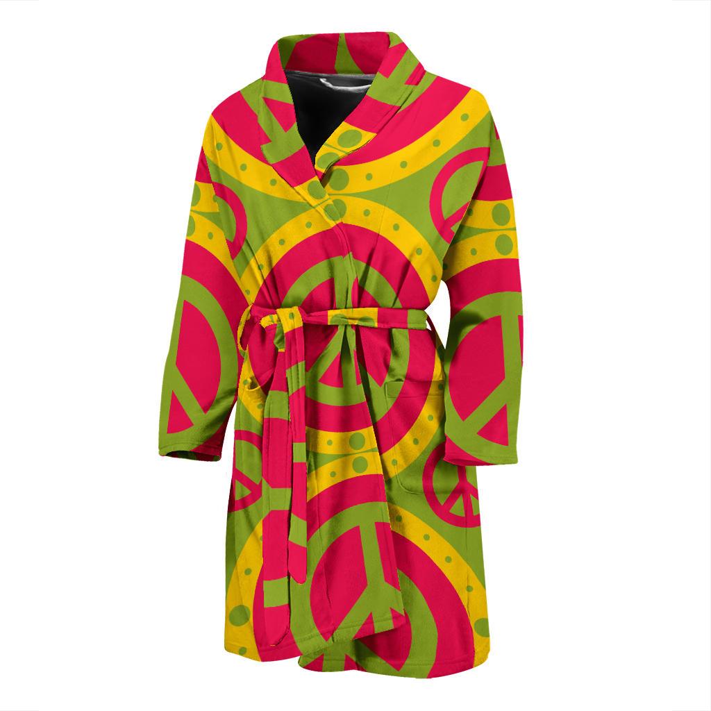 Peace Sign Pattern Print Design A01 Men Bathrobe-JORJUNE.COM