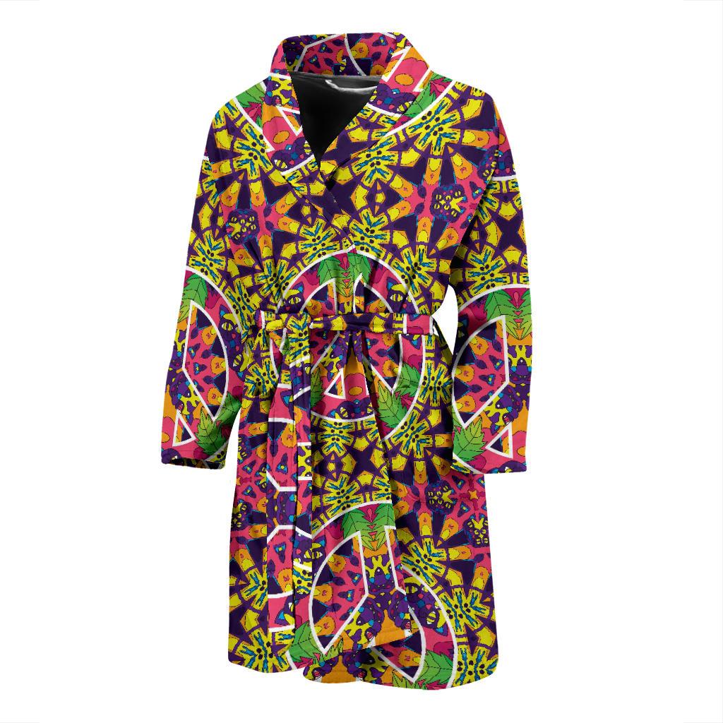 Peace Sign Pattern Print Design A04 Men Bathrobe-JORJUNE.COM