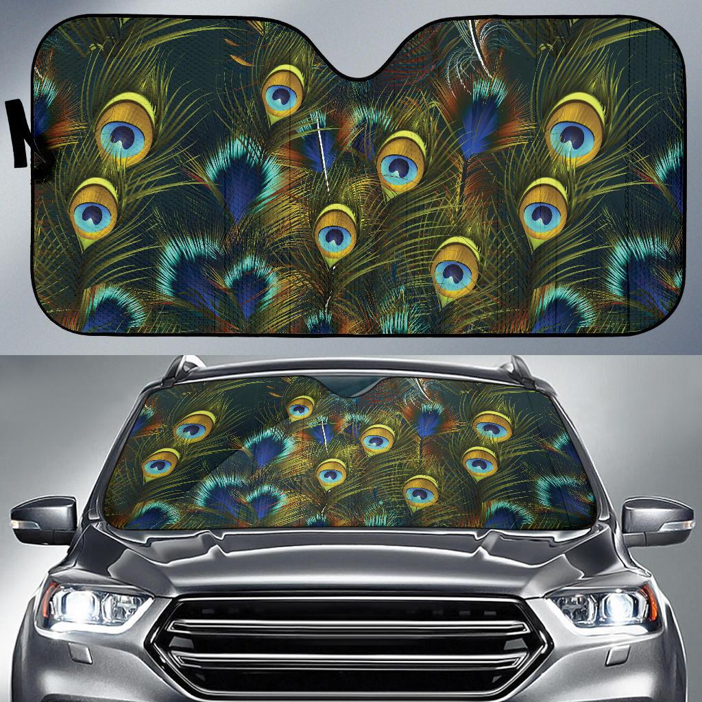 Peacock Feather Pattern Print Design A03 Car Sun Shades-JORJUNE.COM