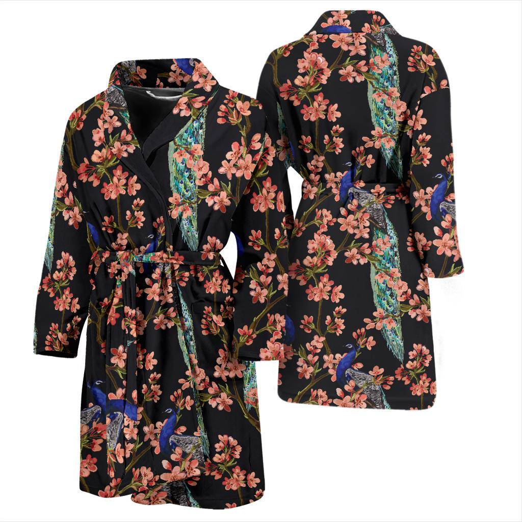 Peacock Pattern Print Design A01 Men Bathrobe-JORJUNE.COM