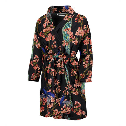 Peacock Pattern Print Design A01 Men Bathrobe-JORJUNE.COM
