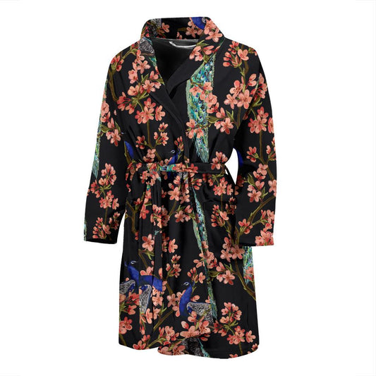 Peacock Pattern Print Design A01 Men Bathrobe-JORJUNE.COM
