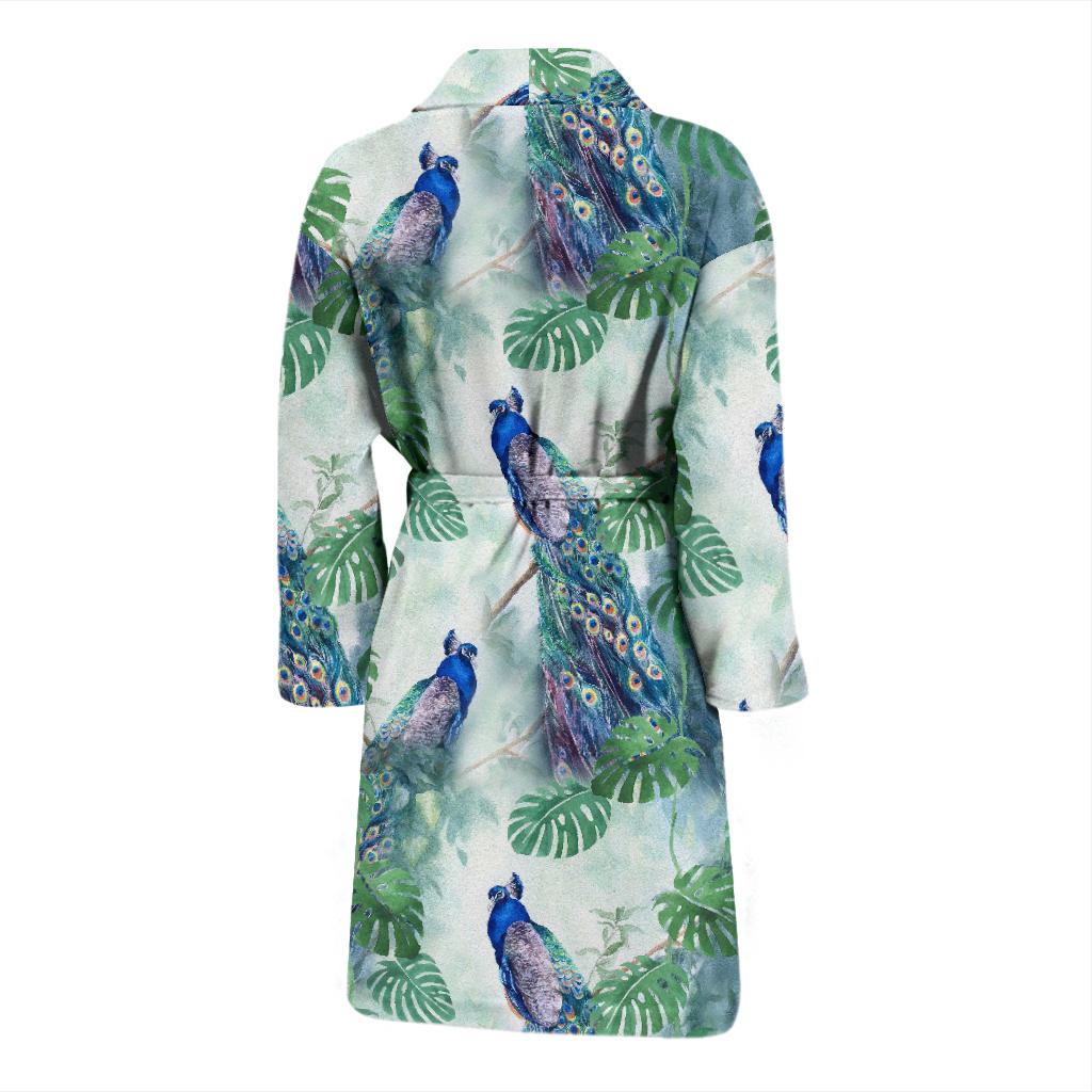 Peacock Pattern Print Design A02 Men Bathrobe-JORJUNE.COM