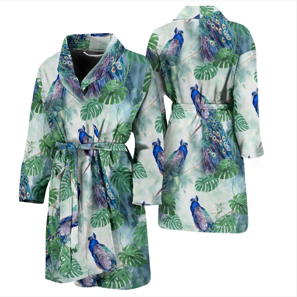 Peacock Pattern Print Design A02 Men Bathrobe-JORJUNE.COM