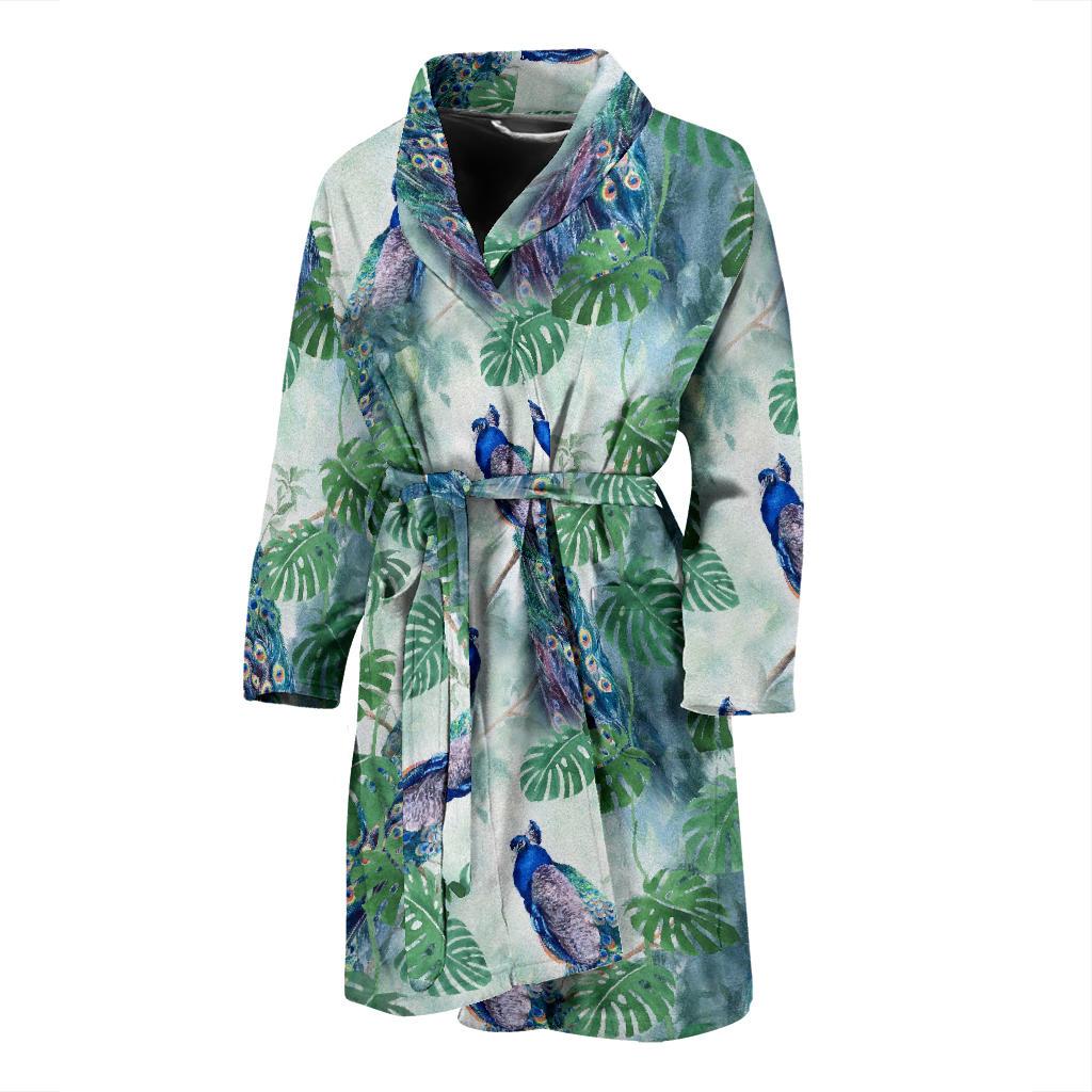 Peacock Pattern Print Design A02 Men Bathrobe-JORJUNE.COM