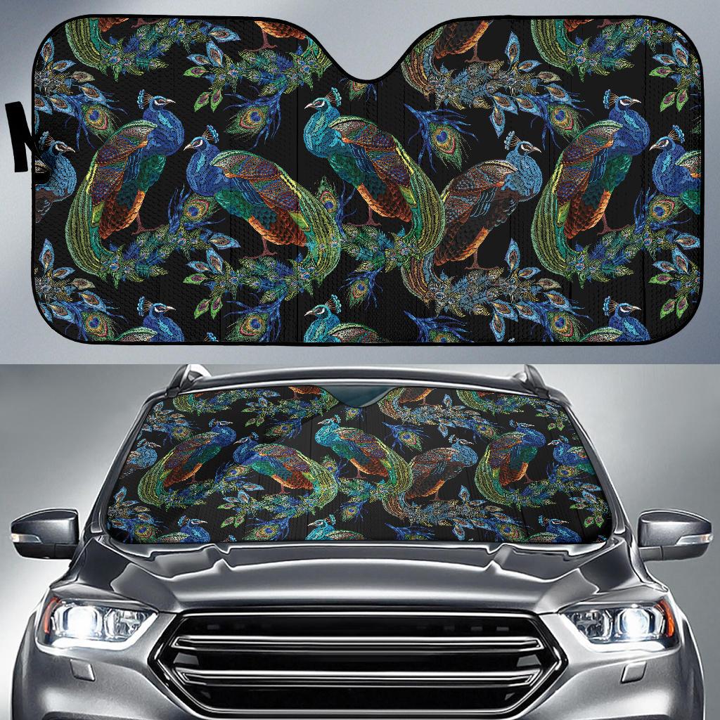 Peacock Pattern Print Design A04 Car Sun Shades-JORJUNE.COM