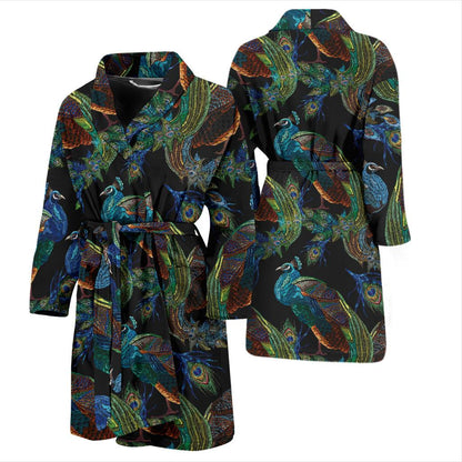 Peacock Pattern Print Design A04 Men Bathrobe-JORJUNE.COM