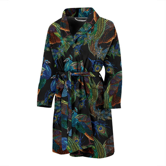 Peacock Pattern Print Design A04 Men Bathrobe-JORJUNE.COM