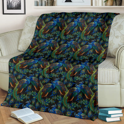 Peacock Themed Design Print Fleece Blanket