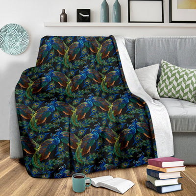 Peacock Themed Design Print Fleece Blanket