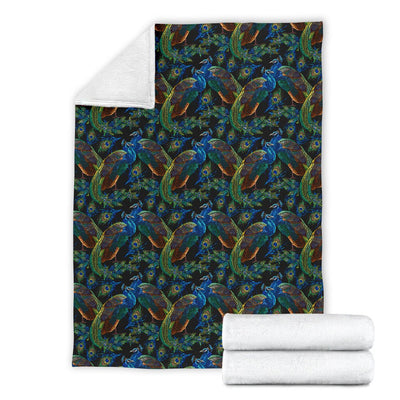 Peacock Themed Design Print Fleece Blanket