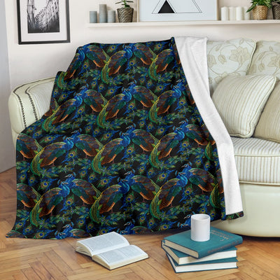 Peacock Themed Design Print Fleece Blanket