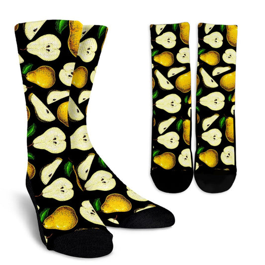 Pear Pattern Print Design PE01 Crew Socks-JORJUNE.COM