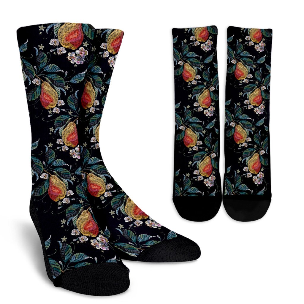 Pear Pattern Print Design PE02 Crew Socks-JORJUNE.COM