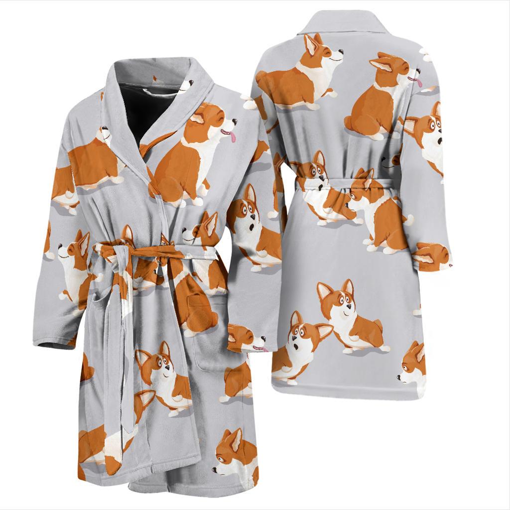 Pembroke Welsh Corgis Pattern Print Design A04 Men Bathrobe-JORJUNE.COM
