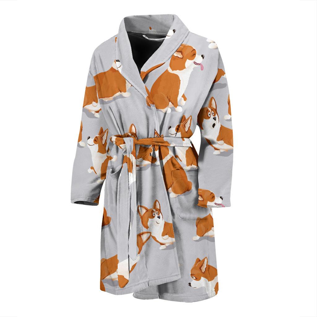 Pembroke Welsh Corgis Pattern Print Design A04 Men Bathrobe-JORJUNE.COM