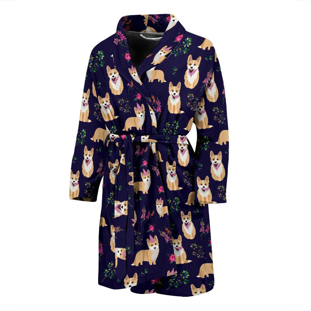 Pembroke Welsh Corgis Pattern Print Design A06 Men Bathrobe-JORJUNE.COM