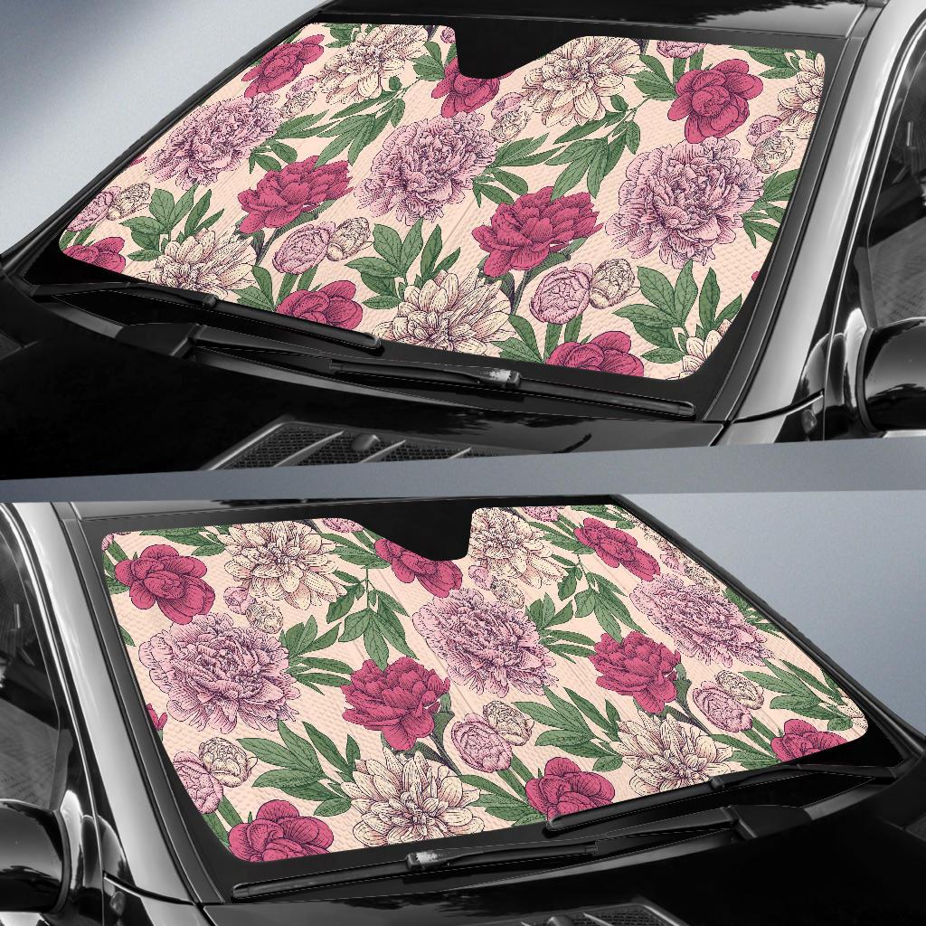 Peony Pattern Print Design A01 Car Sun Shades-JORJUNE.COM