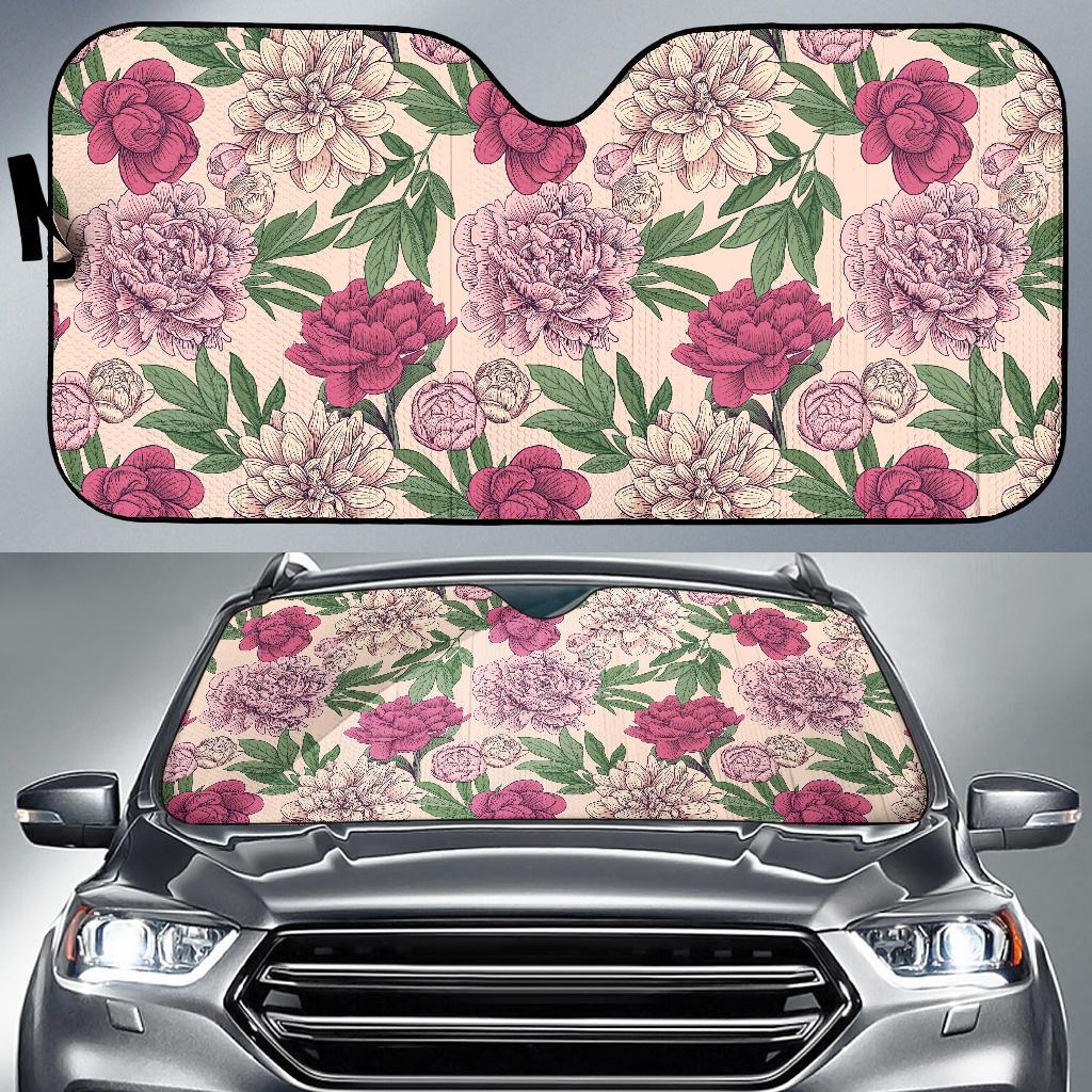 Peony Pattern Print Design A01 Car Sun Shades-JORJUNE.COM