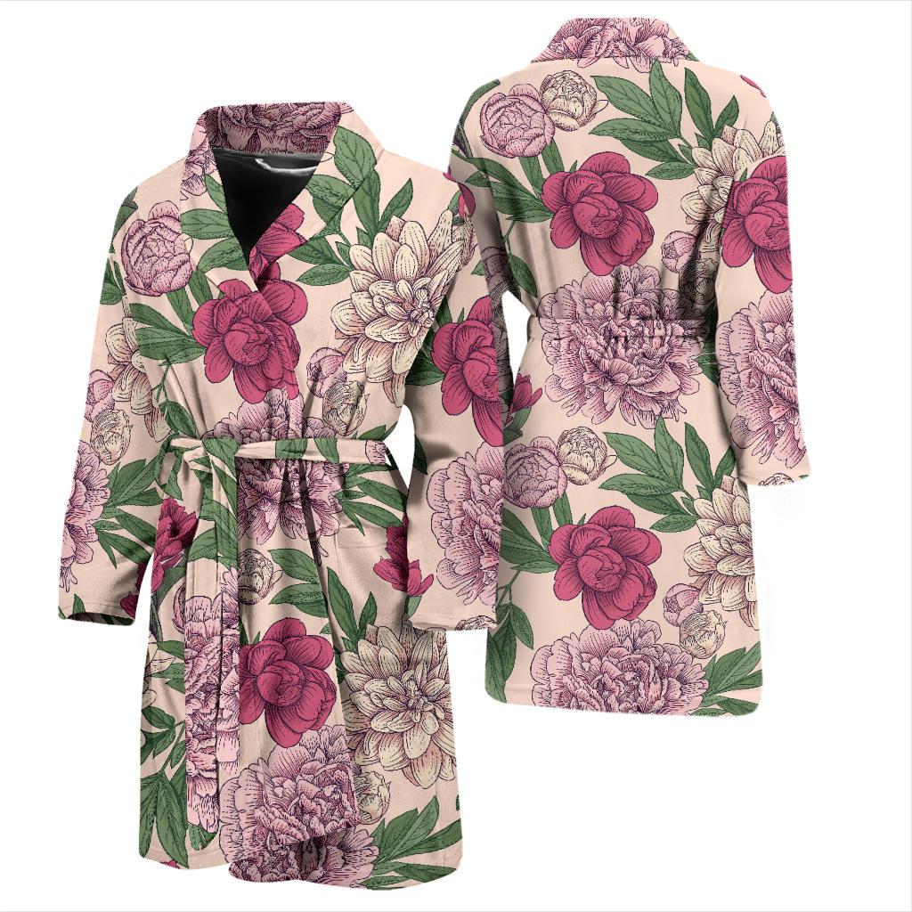 Peony Pattern Print Design A01 Men Bathrobe-JORJUNE.COM