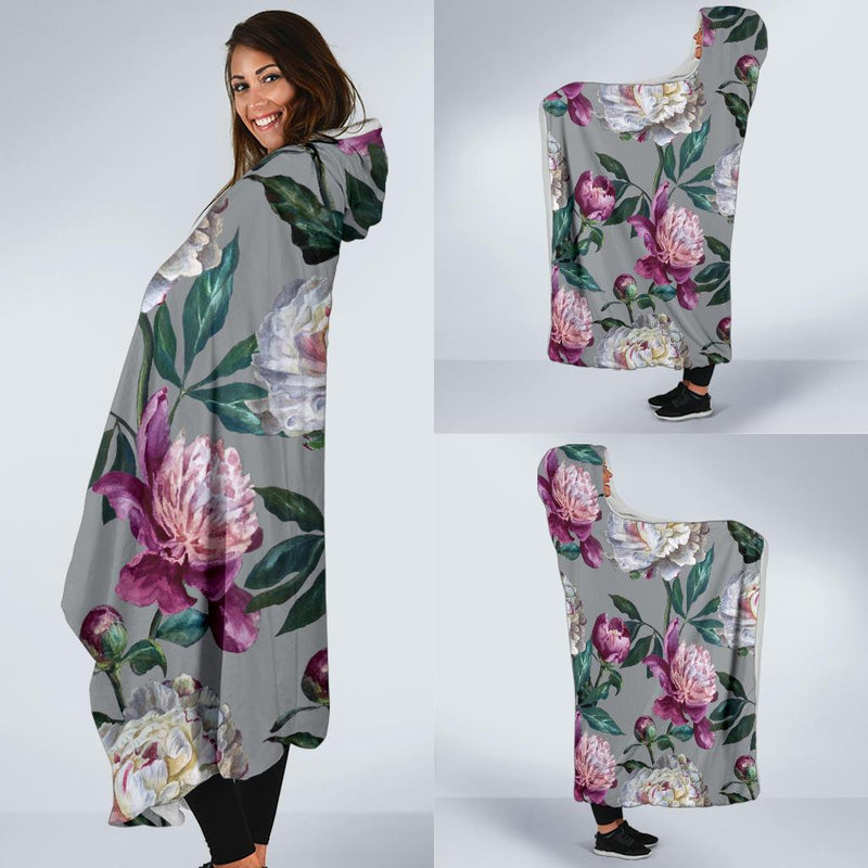 Peony Pattern Print Design PE01 Hooded Blanket-JORJUNE.COM