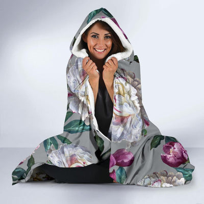 Peony Pattern Print Design PE01 Hooded Blanket-JORJUNE.COM