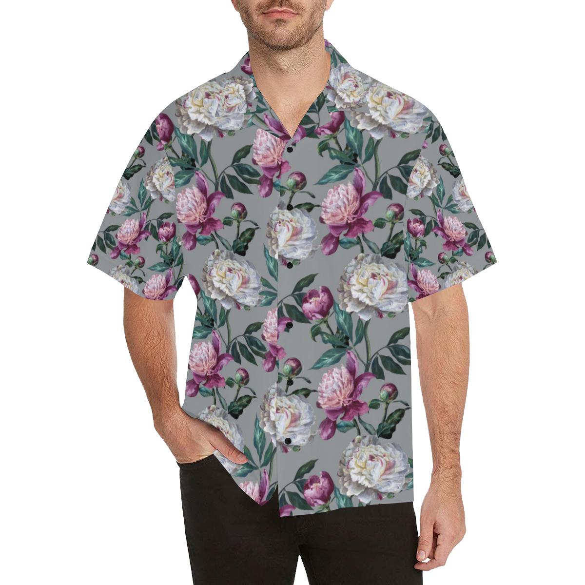 Peony Pattern Print Design PE01 Men Hawaiian Shirt-JorJune