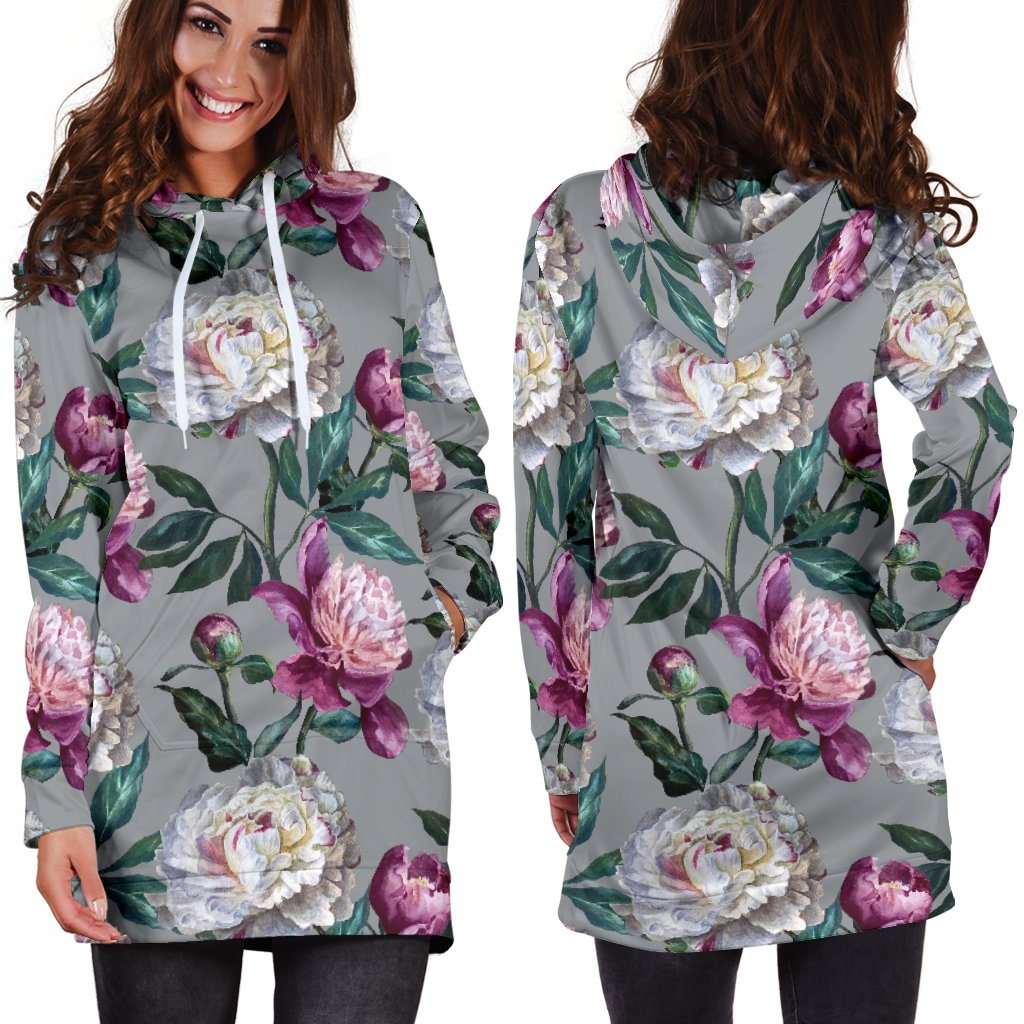 Peony Pattern Print Design PE01 Women Hoodie Dress