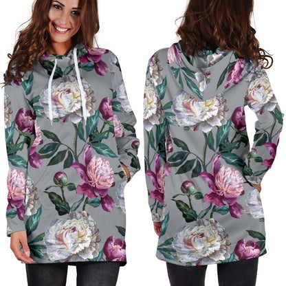 Peony Pattern Print Design PE01 Women Hoodie Dress