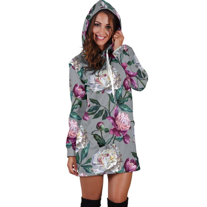Peony Pattern Print Design PE01 Women Hoodie Dress