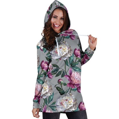 Peony Pattern Print Design PE01 Women Hoodie Dress