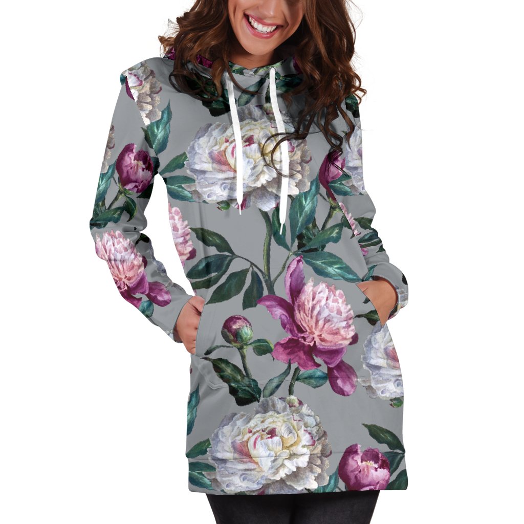 Peony Pattern Print Design PE01 Women Hoodie Dress
