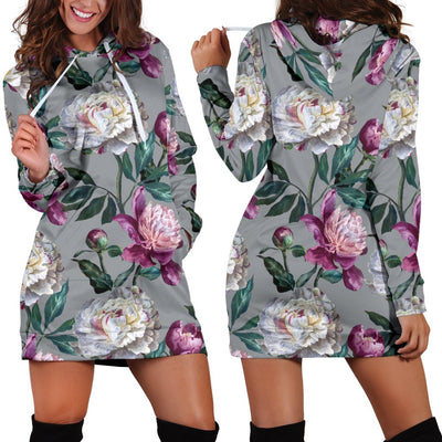 Peony Pattern Print Design PE01 Women Hoodie Dress
