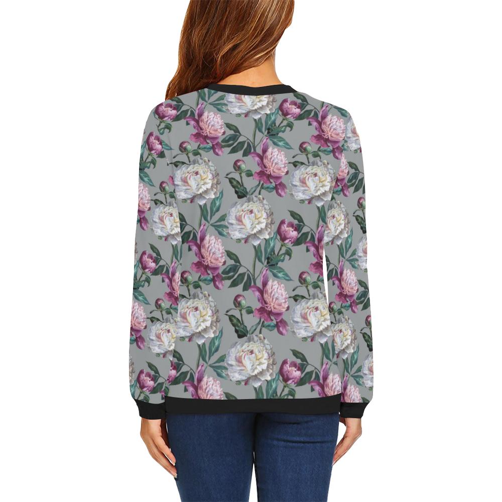 Peony Pattern Print Design PE01 Women Long Sleeve Sweatshirt-JorJune