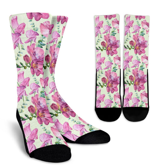 Peony Pattern Print Design PE011 Crew Socks-JORJUNE.COM